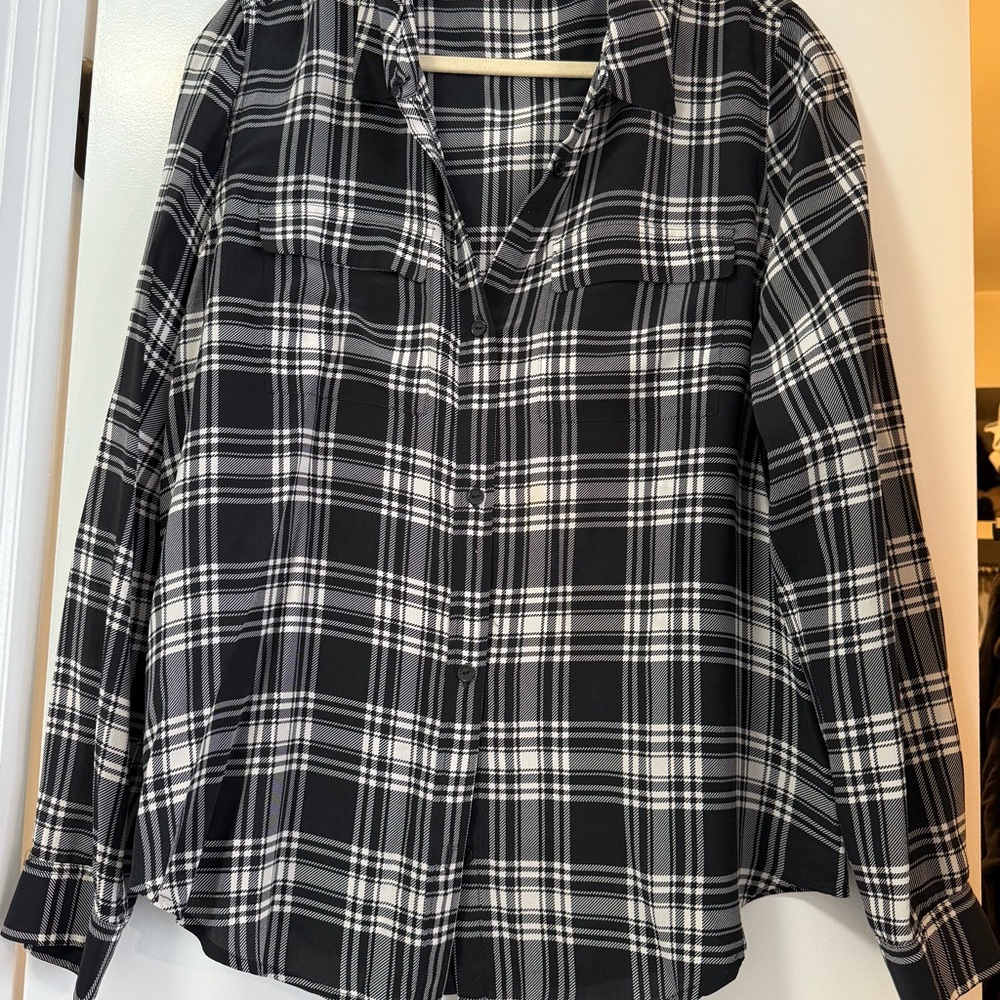 Sanctuary Plaid Silk Button-Up Top